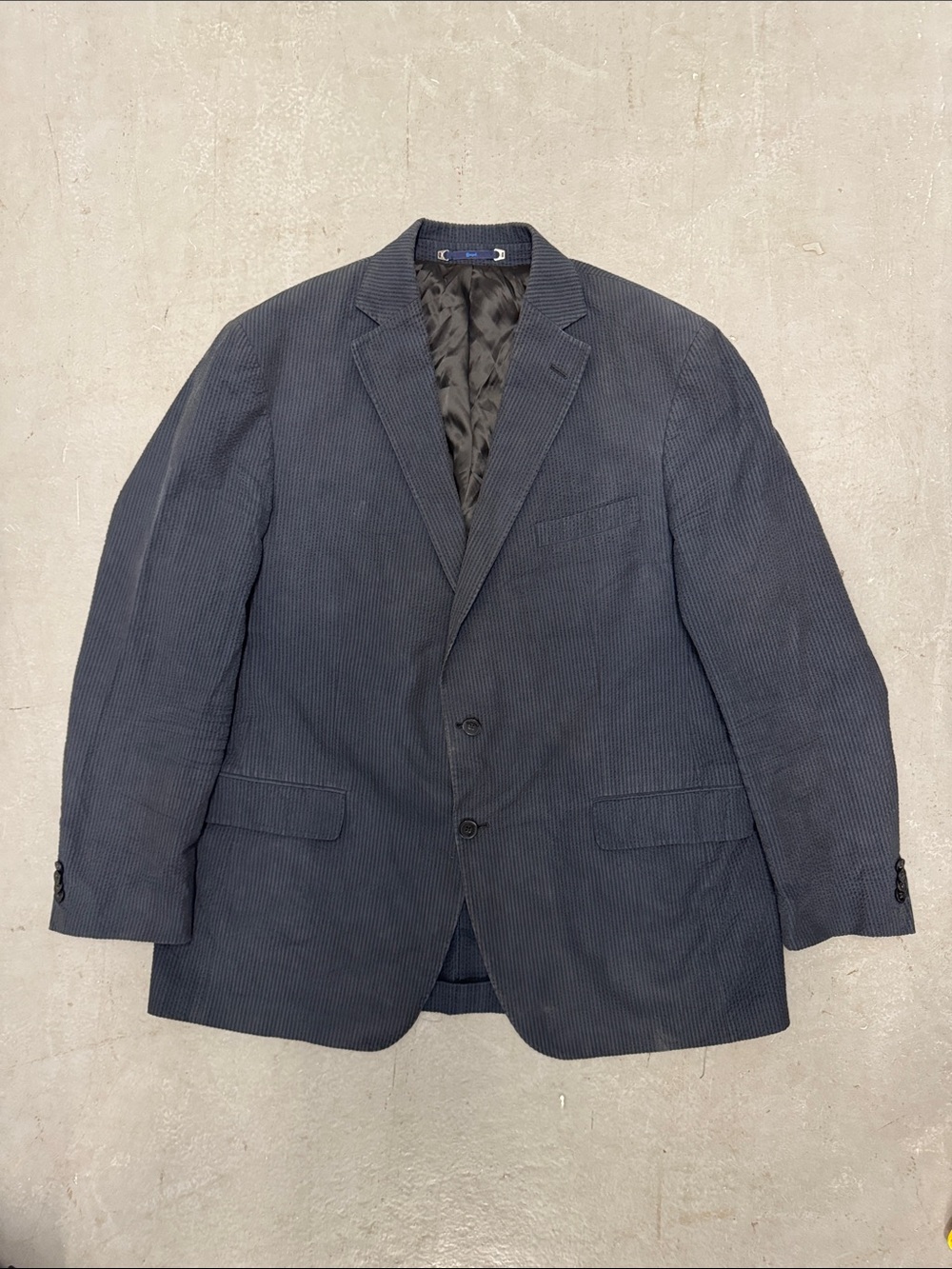 Haspel Blue and Black Striped Seersucker Blazer 46L